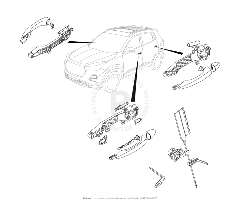 Запчасти Chery Tiggo 4 Pro Поколение I (2021)  — Ручки дверей наружные — схема