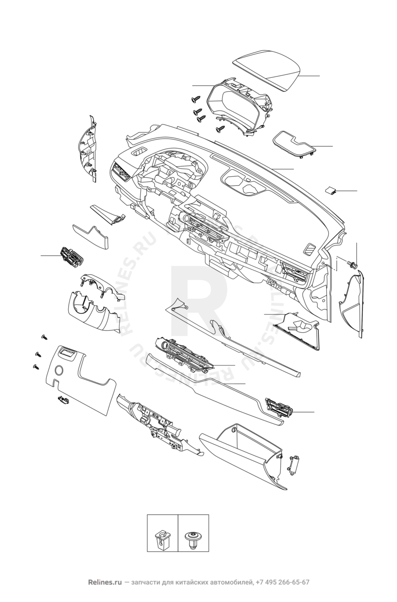 Запчасти Chery Tiggo 7 Pro Поколение I (2020)  — Передняя панель (торпедо) — схема