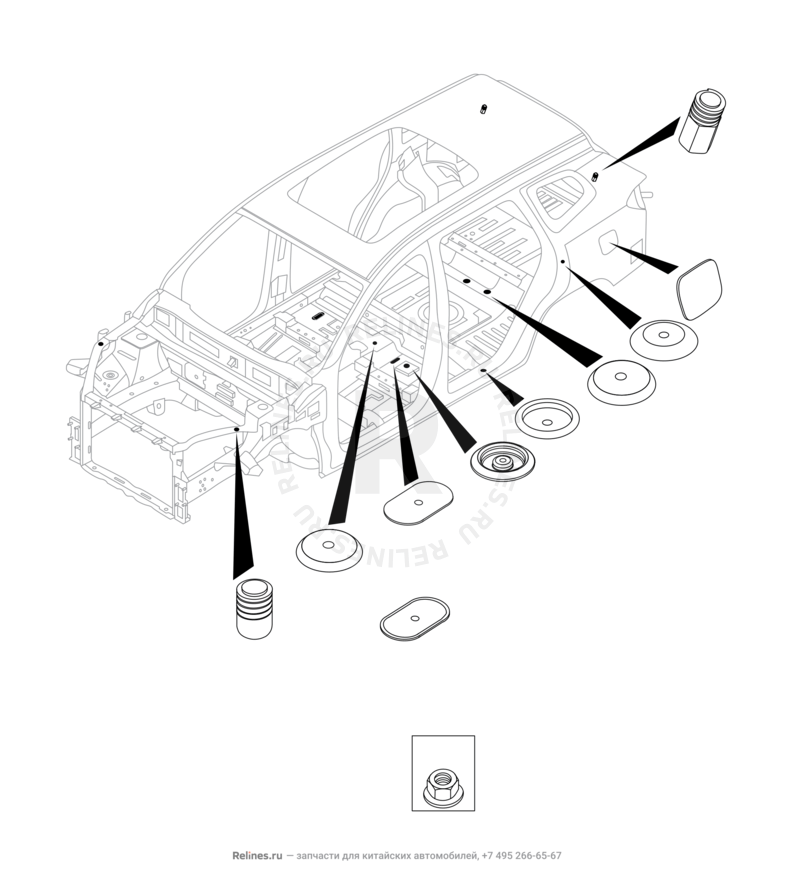 Запчасти Chery Tiggo 8 Поколение I (2018)  — Заглушки — схема