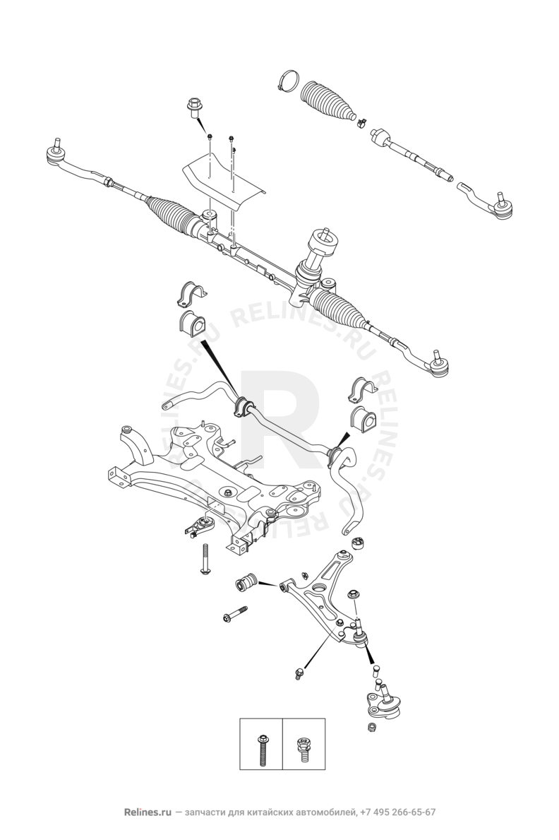 Запчасти Chery Tiggo 4 Поколение I — рестайлинг (2018)  — Подрамник и рулевая рейка — схема