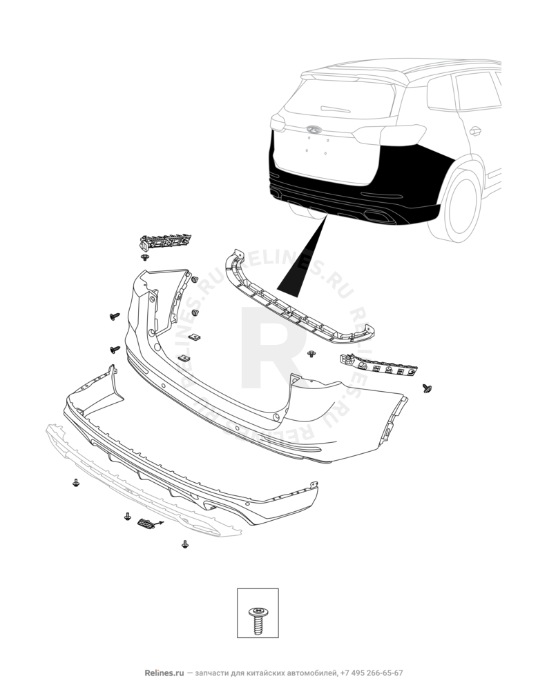 Запчасти Chery Tiggo 8 Pro Max Поколение I (2022)  — Задний бампер и другие детали задка (3) — схема