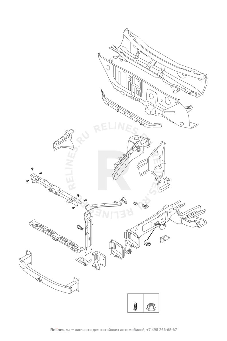 Запчасти Omoda С5 Поколение I (2022)  — Лонжероны и перегородка моторного отсека — схема