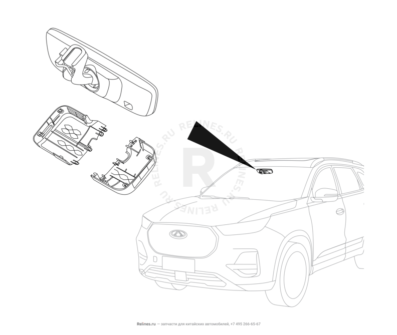 Запчасти Chery Tiggo 8 Pro Max Поколение I (2022)  — Зеркало заднего вида и солнцезащитные козырьки (3) — схема