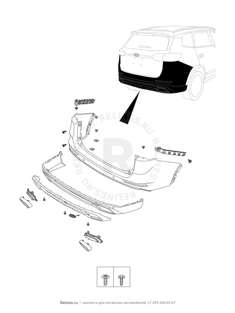 Запчасти Chery Tiggo 8 Pro Max Поколение I (2022)  — Задний бампер и другие детали задка (2) — схема