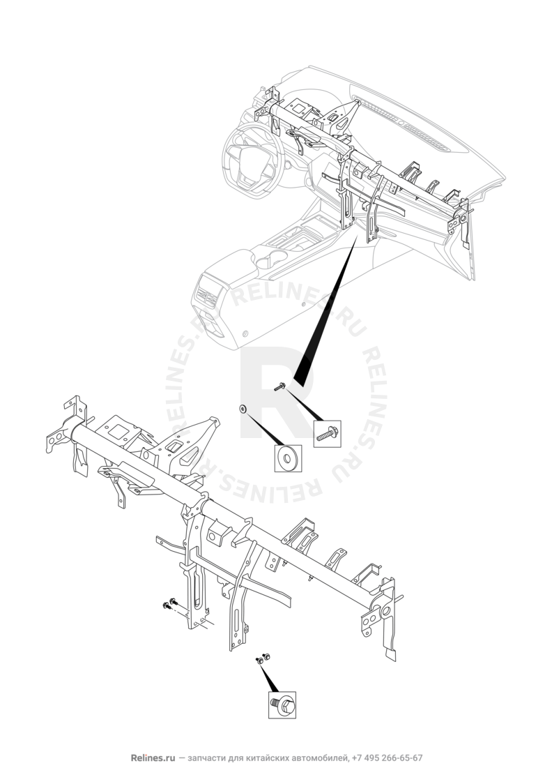 Запчасти Omoda S5 Поколение I (2021)  — Рама передней панели (торпедо) — схема