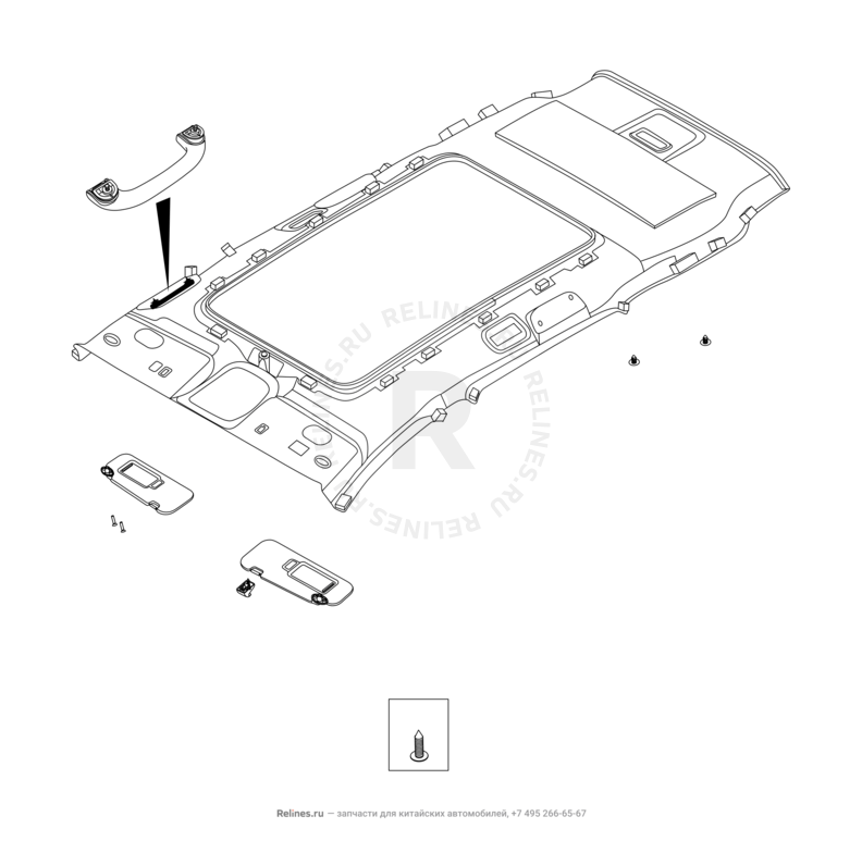 Запчасти Chery Tiggo 8 Pro Max Поколение I (2022)  — Обшивка и комплектующие крыши (потолка) (1) — схема