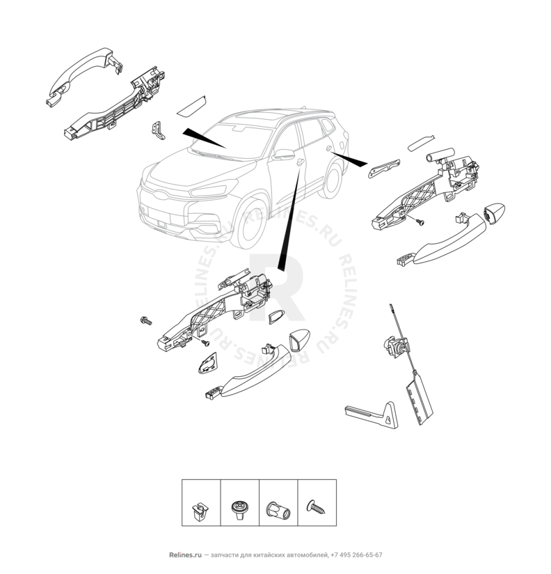Запчасти Chery Tiggo 8 Pro Max Поколение I (2022)  — Ручки дверей наружные — схема