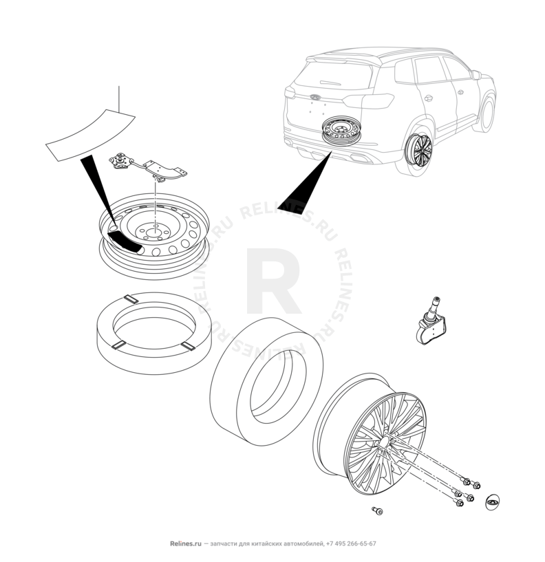 Запчасти Chery Tiggo 8 Pro Max Поколение I (2022)  — Колесные диски алюминиевые (литые) и шины — схема