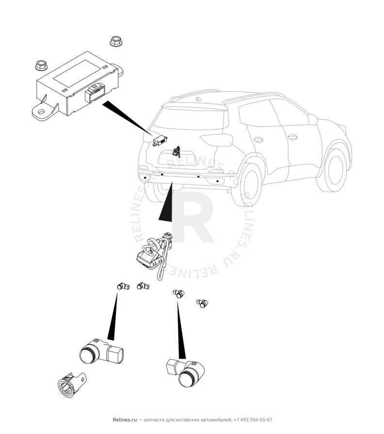 Запчасти Chery Tiggo 4 Поколение I — рестайлинг (2018)  — Датчики парковки (парктроники) (3) — схема