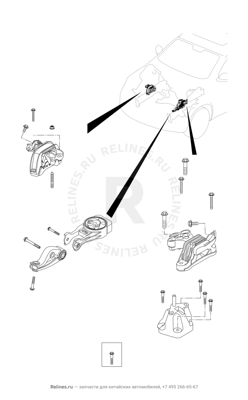 Опоры двигателя (4) Chery Tiggo 8 — схема