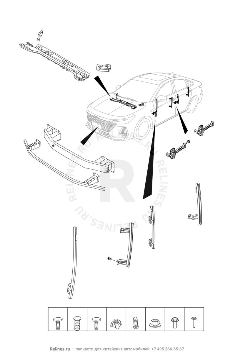 Запчасти Chery Arrizo 8 Поколение I (2022)  — Аксессуары кузова — схема