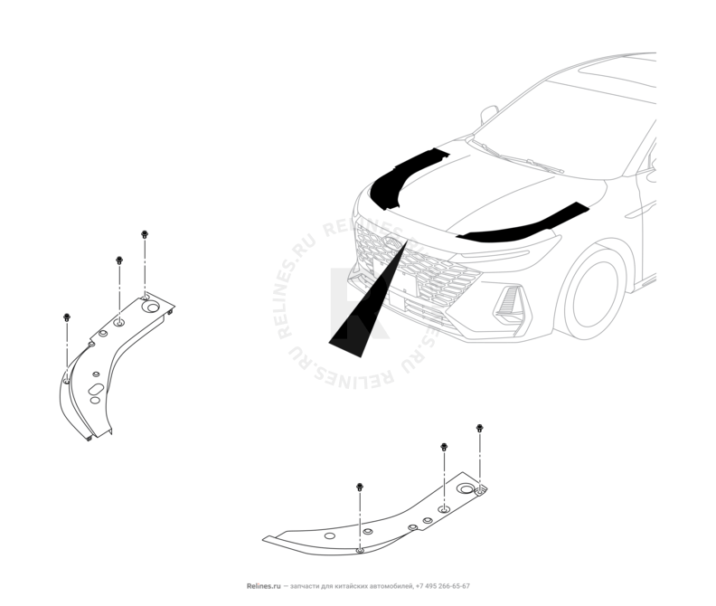 Запчасти Chery Arrizo 8 Поколение I (2022)  — Накладка моторного отсека — схема