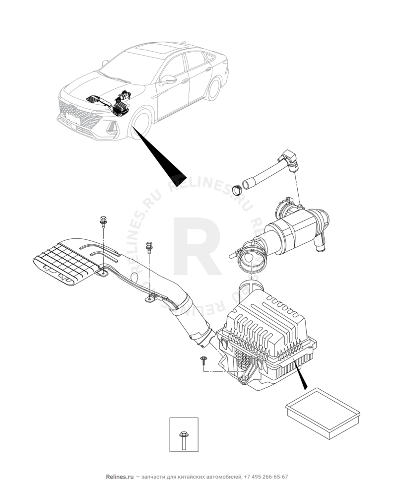 Запчасти Chery Arrizo 8 Поколение I (2022)  — Воздушный фильтр и корпус — схема