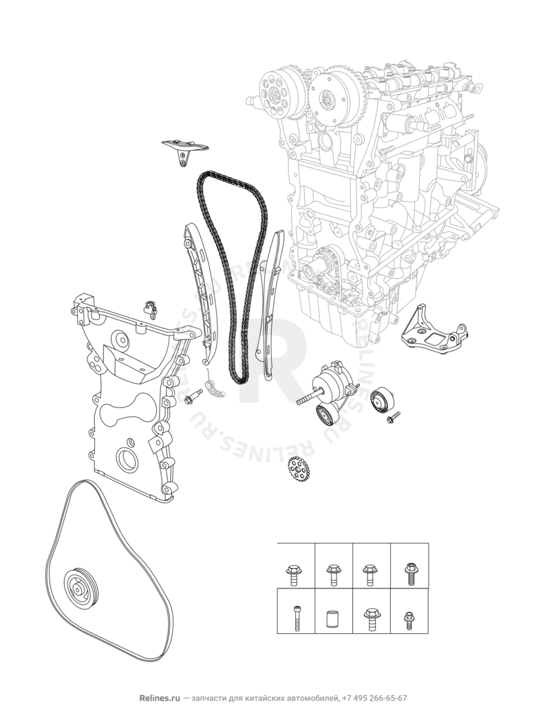Запчасти Chery Tiggo 8 Поколение I (2018)  — Привод ГРМ (механизм синхронизации) — схема