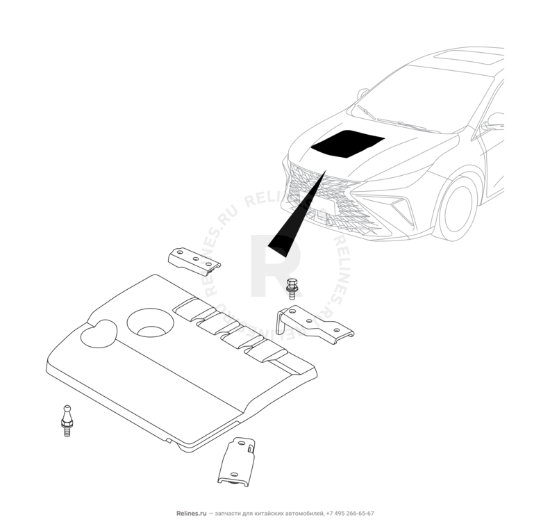 Запчасти Omoda S5 GT Поколение I (2022)  — Плита верхняя (декоративная крышка) двигателя — схема