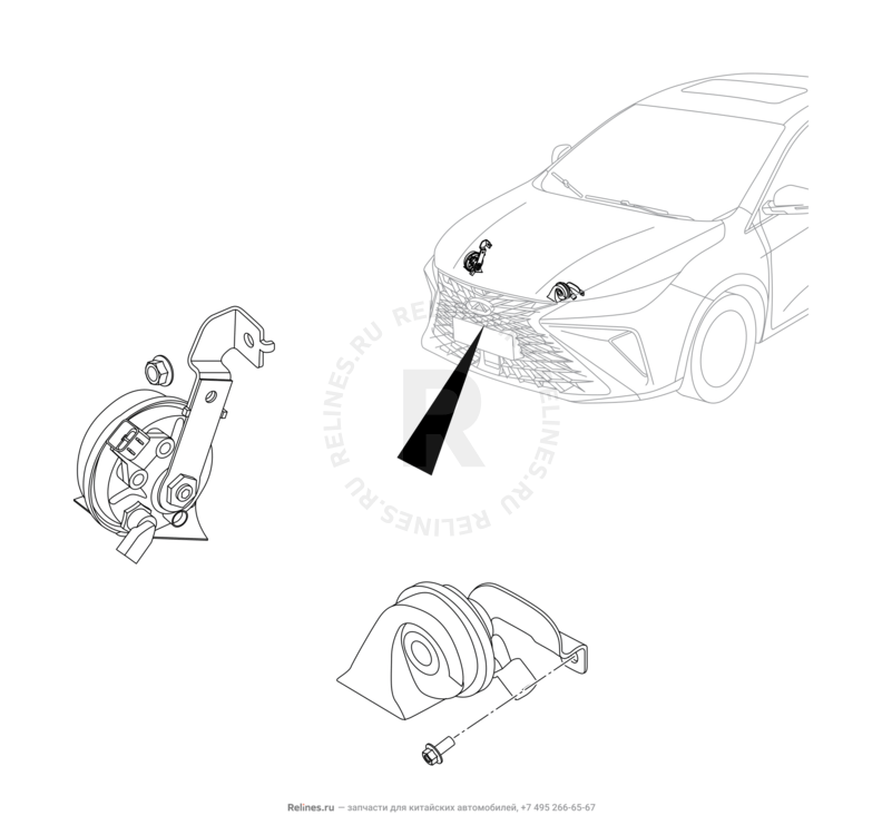 Запчасти Omoda S5 GT Поколение I (2022)  — Клаксон (звуковой сигнал) — схема