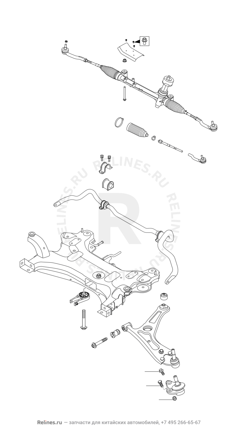 Запчасти Chery Tiggo 7 Pro Поколение I (2020)  — Подрамник и рулевая рейка — схема