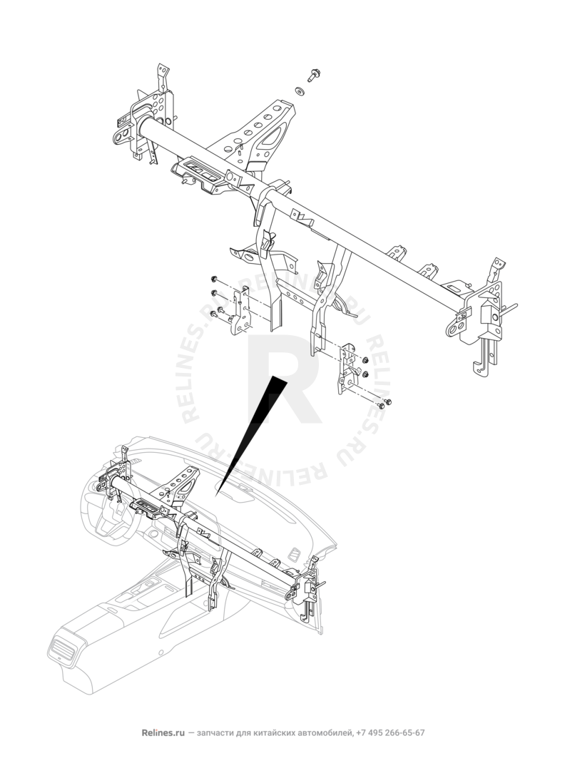 Запчасти Chery Arrizo 8 Поколение I (2022)  — Рама передней панели (торпедо) (1) — схема