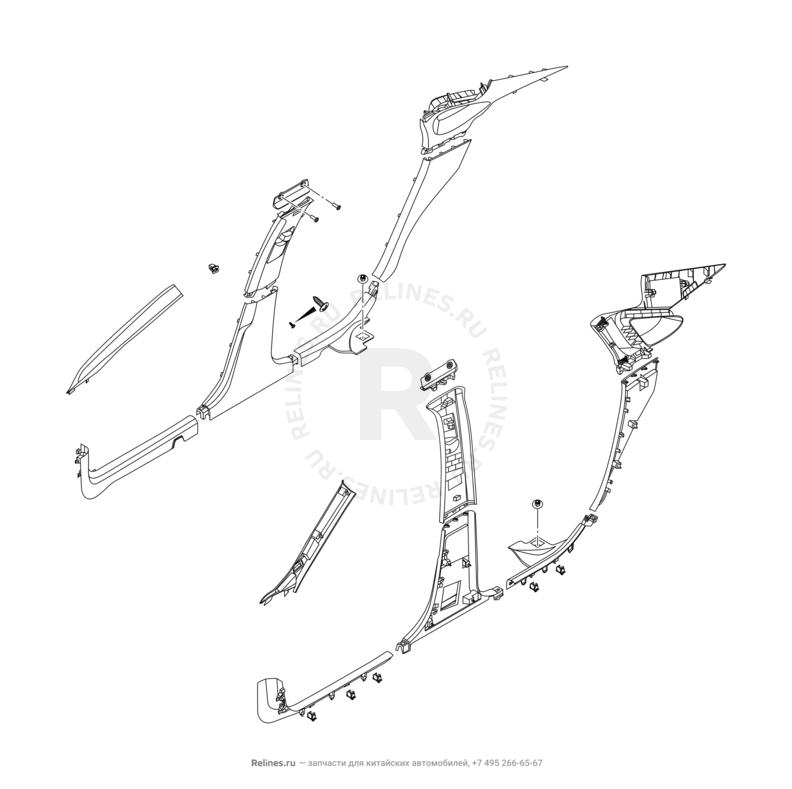 Запчасти Chery Arrizo 8 Поколение I (2022)  — Обшивка стоек, накладки порогов и багажника (2) — схема