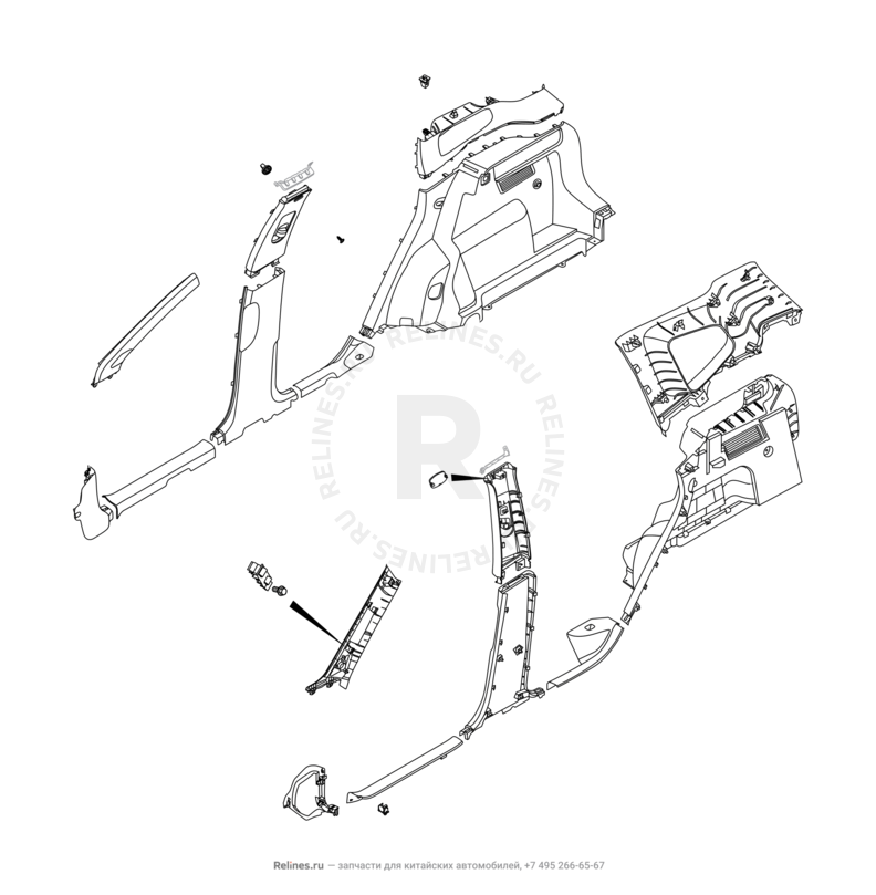 Запчасти Chery Tiggo 7 Pro Поколение I (2020)  — Обшивка стоек, накладки порогов и багажника (3) — схема