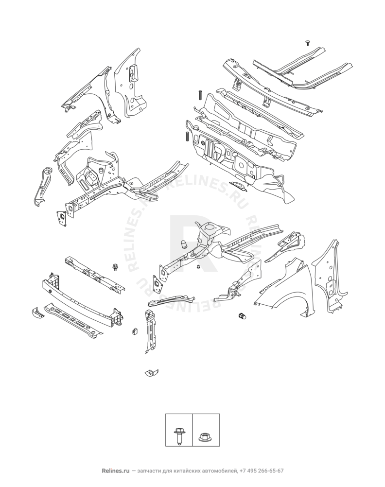 Лонжероны и перегородка моторного отсека Omoda S5 GT — схема