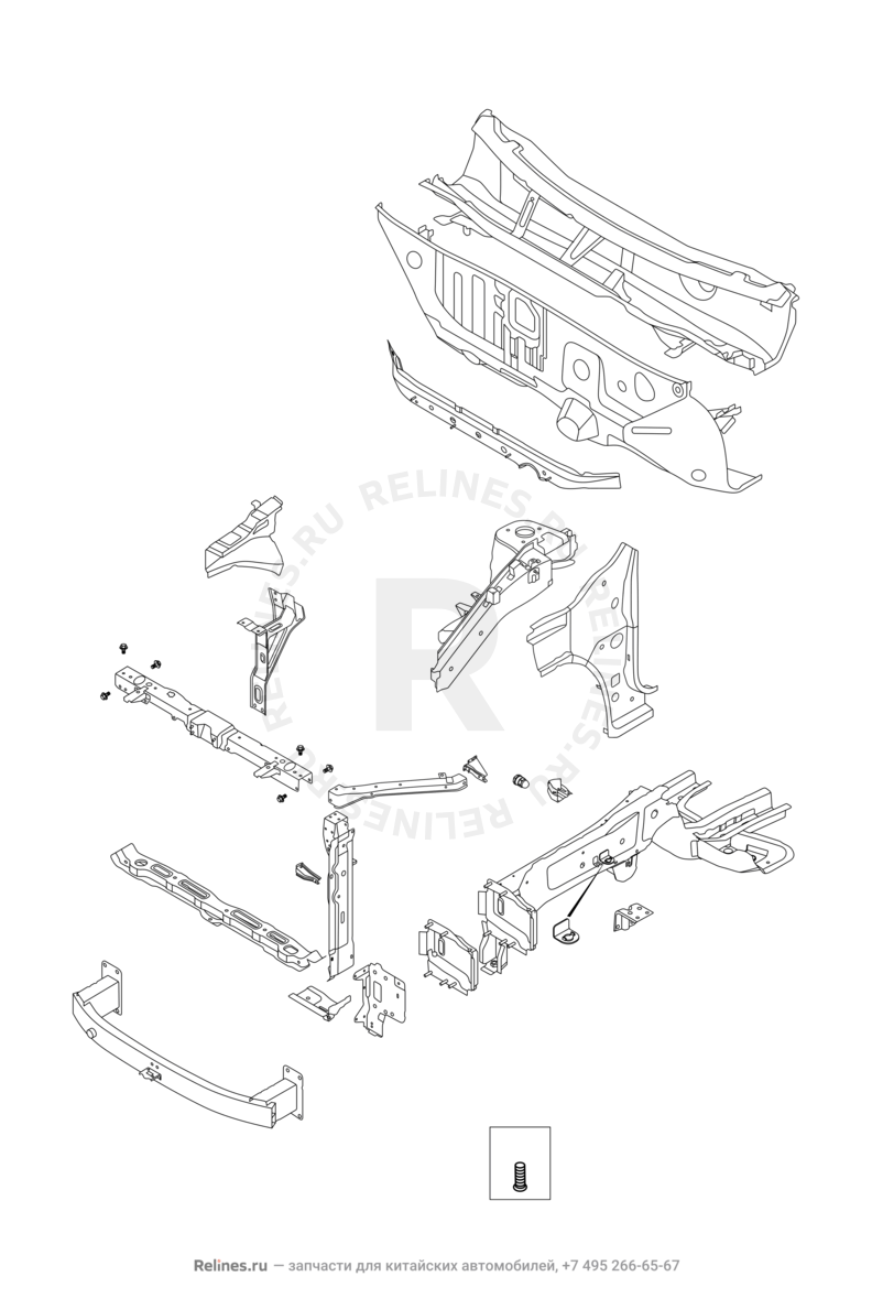 Запчасти Omoda С5 Поколение I (2022)  — Лонжероны и перегородка моторного отсека — схема