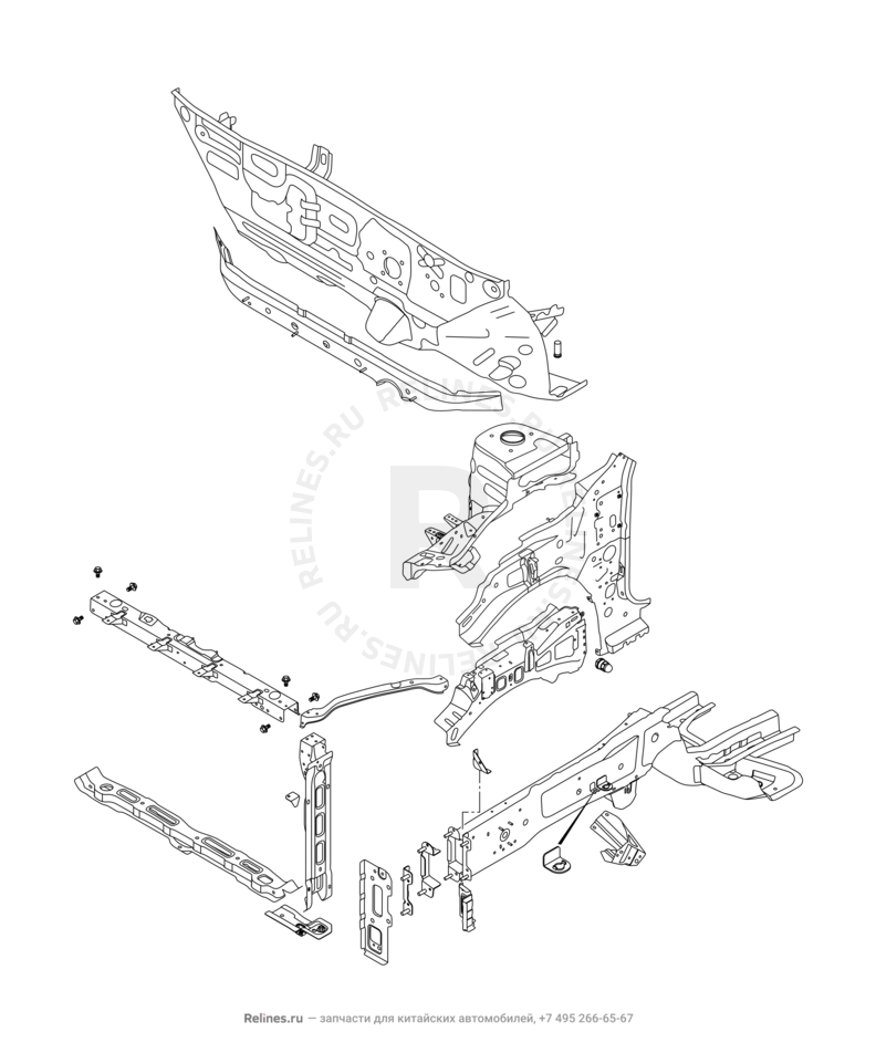 Лонжероны и перегородка моторного отсека Chery Tiggo 4 — схема