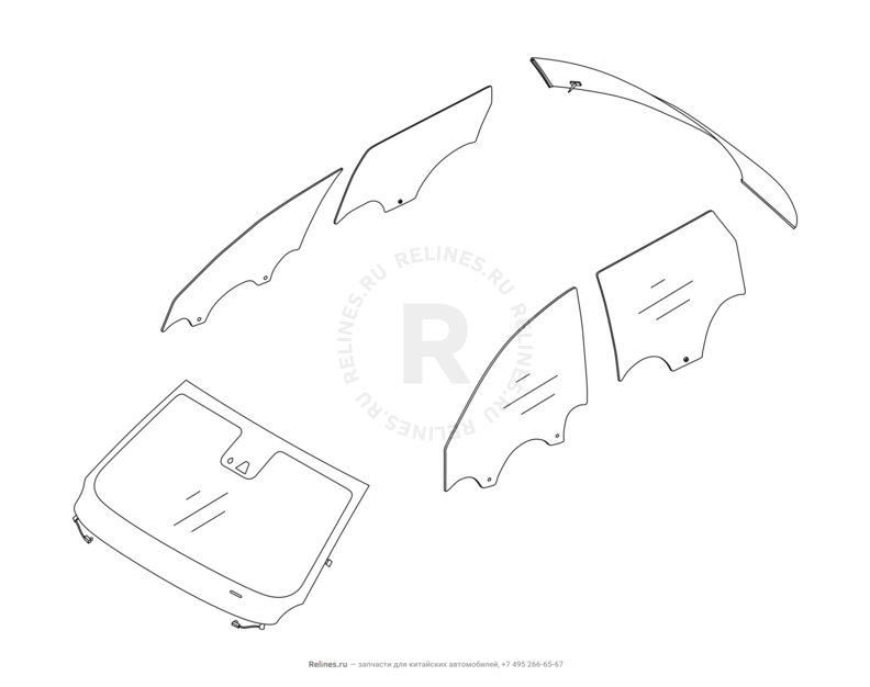 Запчасти Chery Tiggo 4 Pro Поколение I (2021)  — Стекла и комплектующие (4) — схема