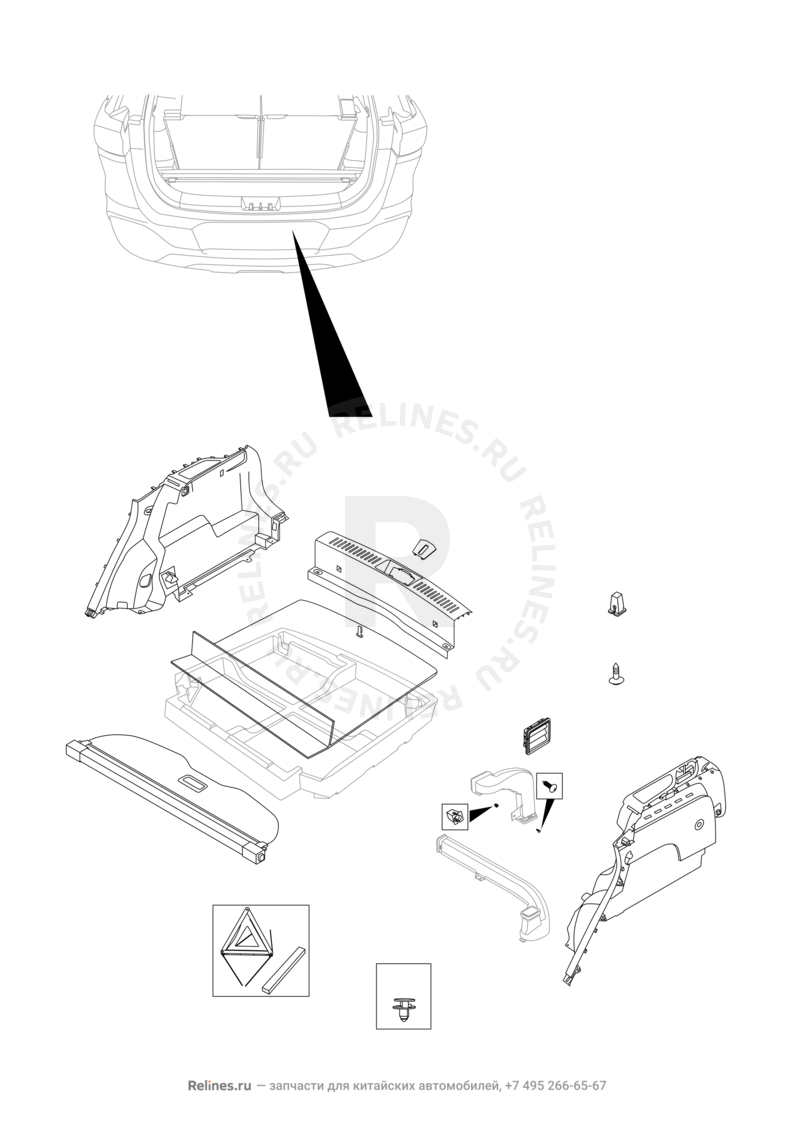 Запчасти Chery Tiggo 7 Pro Поколение I (2020)  — Обшивка багажного отсека (багажника) (2) — схема