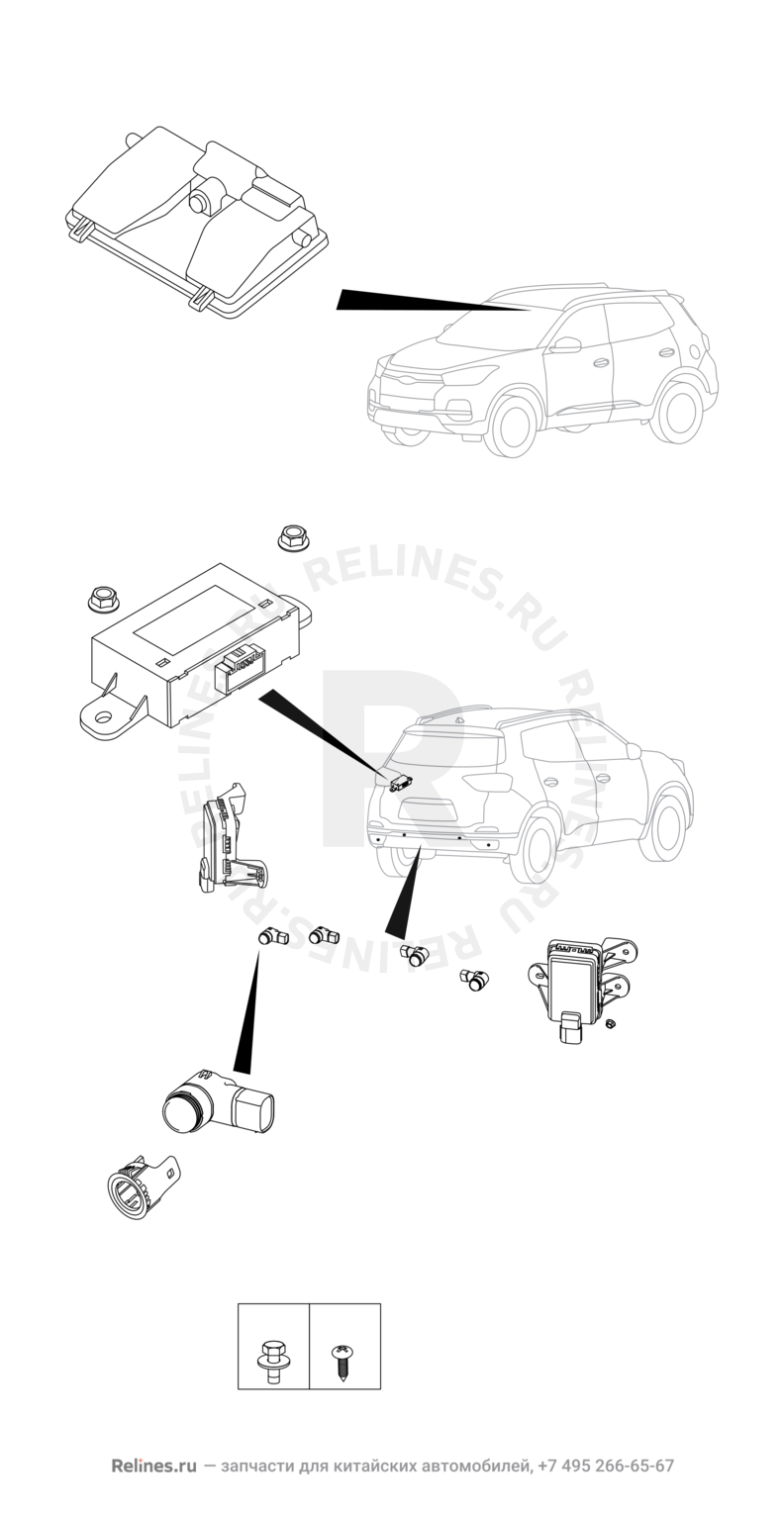 Запчасти Chery Tiggo 4 Pro Поколение I (2021)  — Датчики парковки (парктроники) (5) — схема