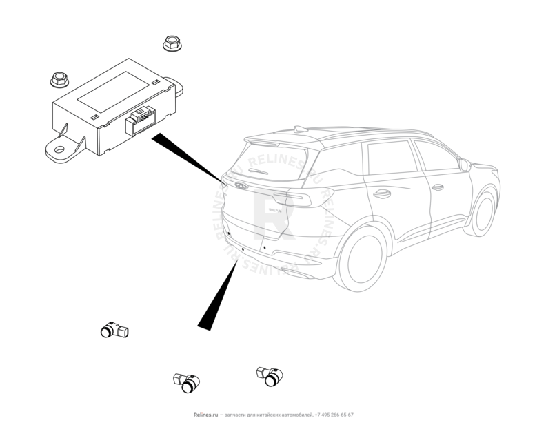 Запчасти Chery Tiggo 7 Pro Max Поколение I (2022)  — Датчики парковки (парктроники) (6) — схема