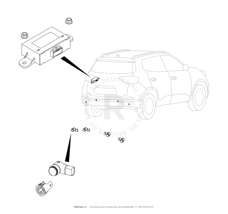 Запчасти Chery Tiggo 4 Pro Поколение I (2021)  — Датчики парковки (парктроники) (4) — схема