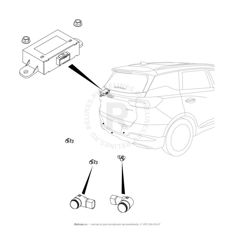 Запчасти Chery Tiggo 7 Pro Поколение I (2020)  — Датчики парковки (парктроники) (5) — схема