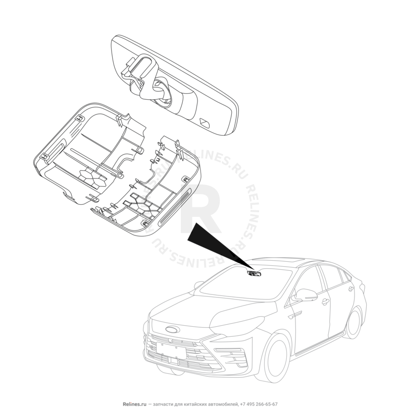 Запчасти Omoda S5 GT Поколение I (2022)  — Зеркало заднего вида и солнцезащитные козырьки (2) — схема