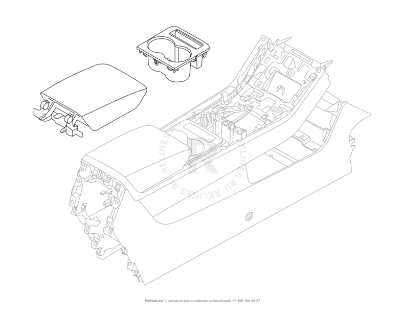 Запчасти Chery Tiggo 8 Pro Max Поколение I (2022)  — Центральный тоннель (консоль) и подлокотник (2) — схема