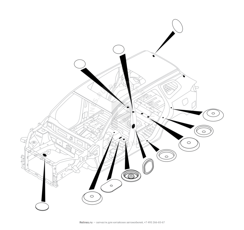 Запчасти Chery Arrizo 8 Поколение I (2022)  — Заглушки, прокладки, накладки — схема