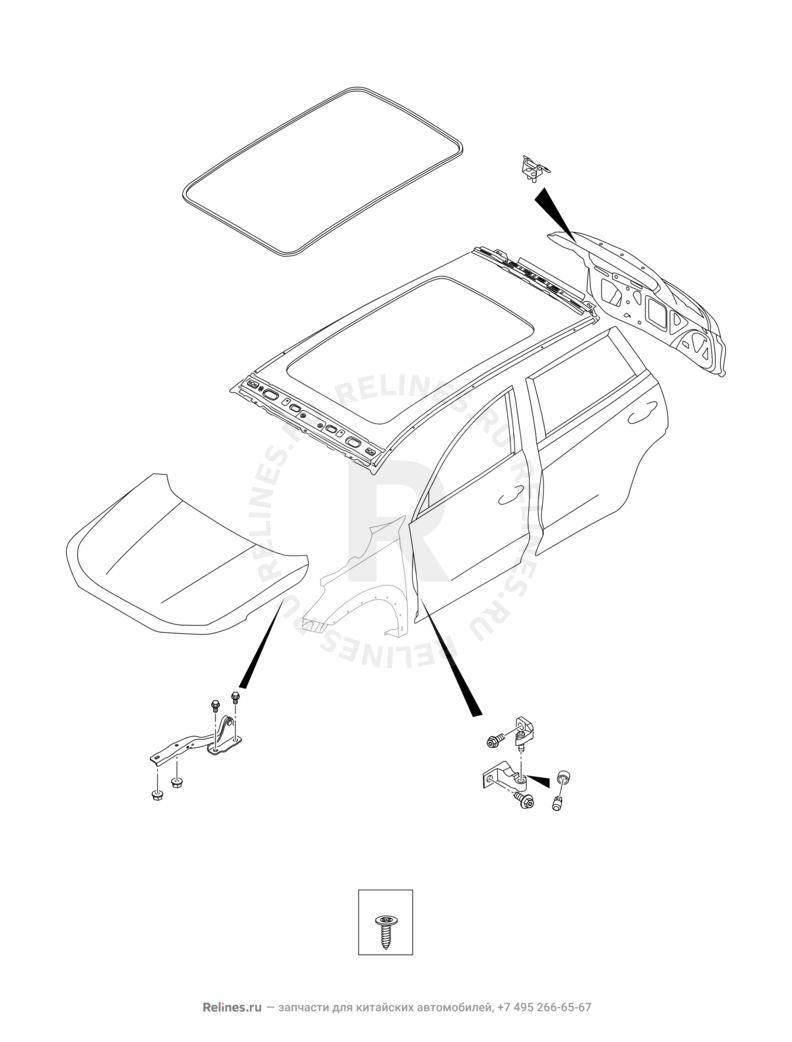 Запчасти Chery Tiggo 7 Pro Max Поколение I (2022)  — Кузовные детали — схема