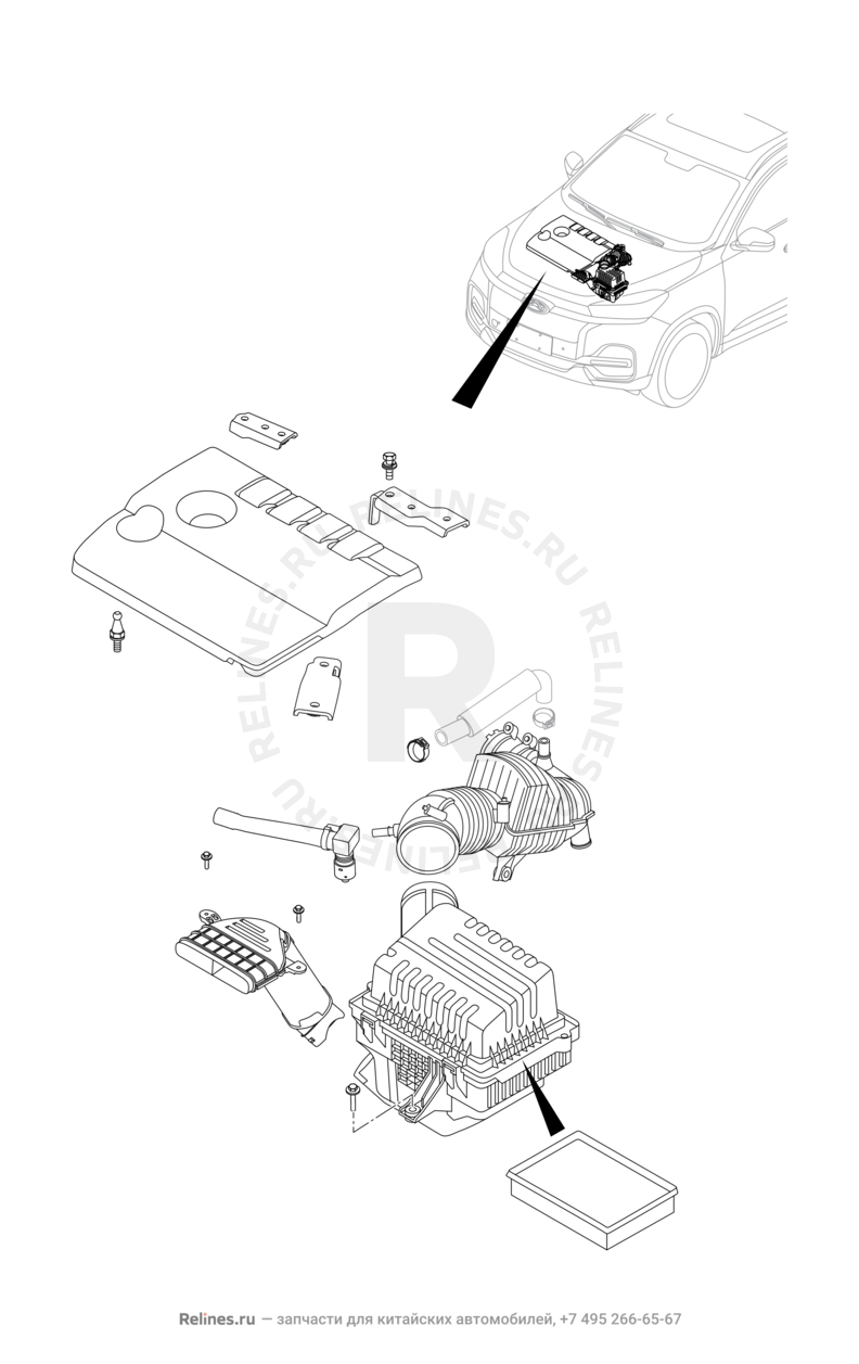 Запчасти Chery Tiggo 8 Поколение I (2018)  — Воздушный фильтр и корпус (4) — схема