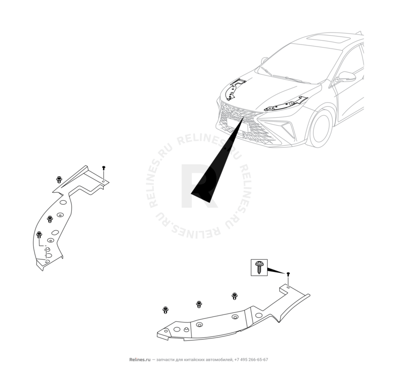 Запчасти Omoda S5 GT Поколение I (2022)  — Накладка моторного отсека — схема