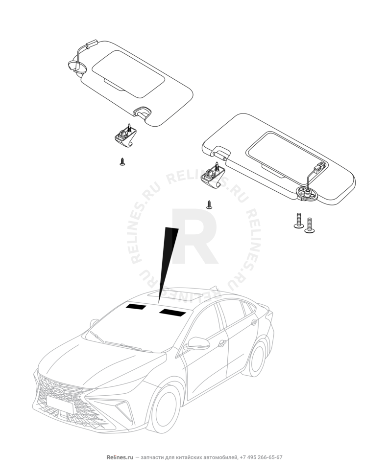 Запчасти Omoda S5 GT Поколение I (2022)  — Солнцезащитные козырьки — схема