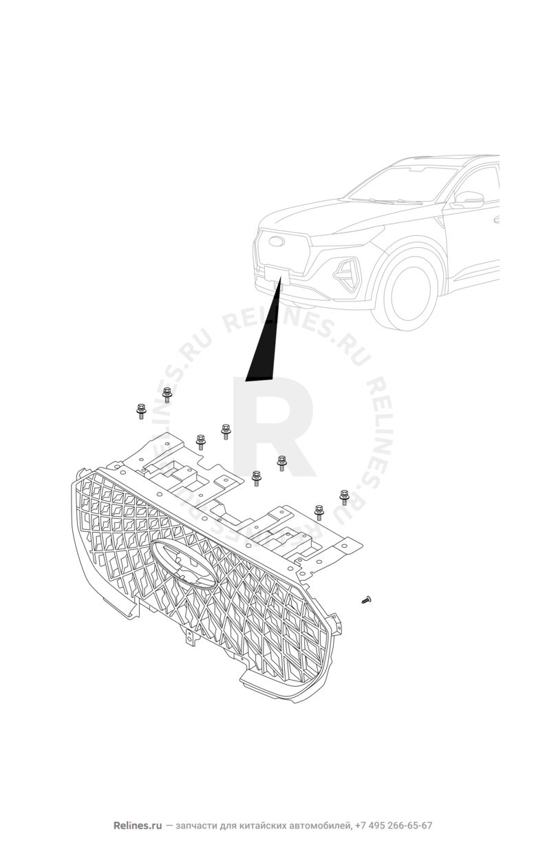 Запчасти Chery Tiggo 8 Поколение I (2018)  — Эмблема и решетка радиатора в сборе — схема