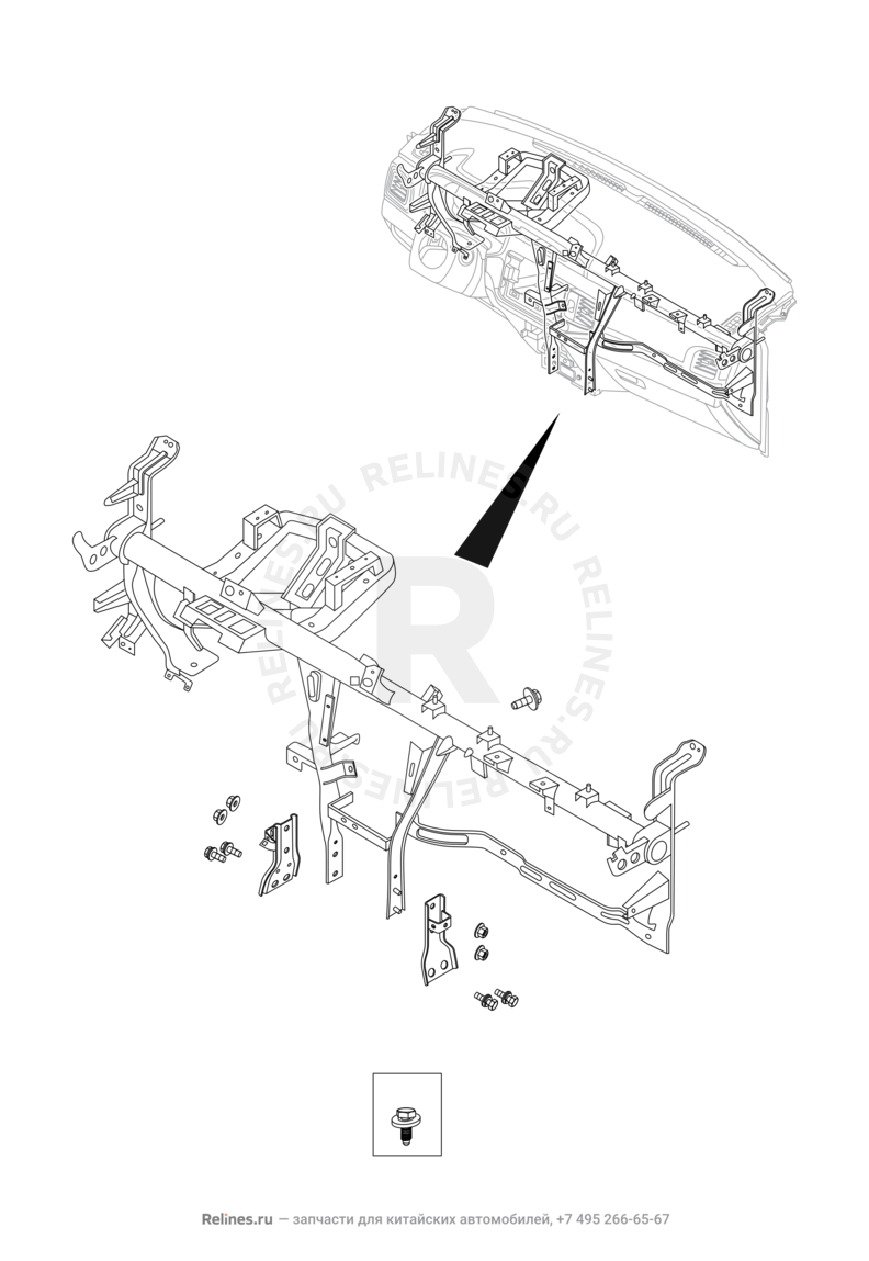 Запчасти Chery Tiggo 8 Поколение I (2018)  — Рама передней панели (торпедо) (1) — схема