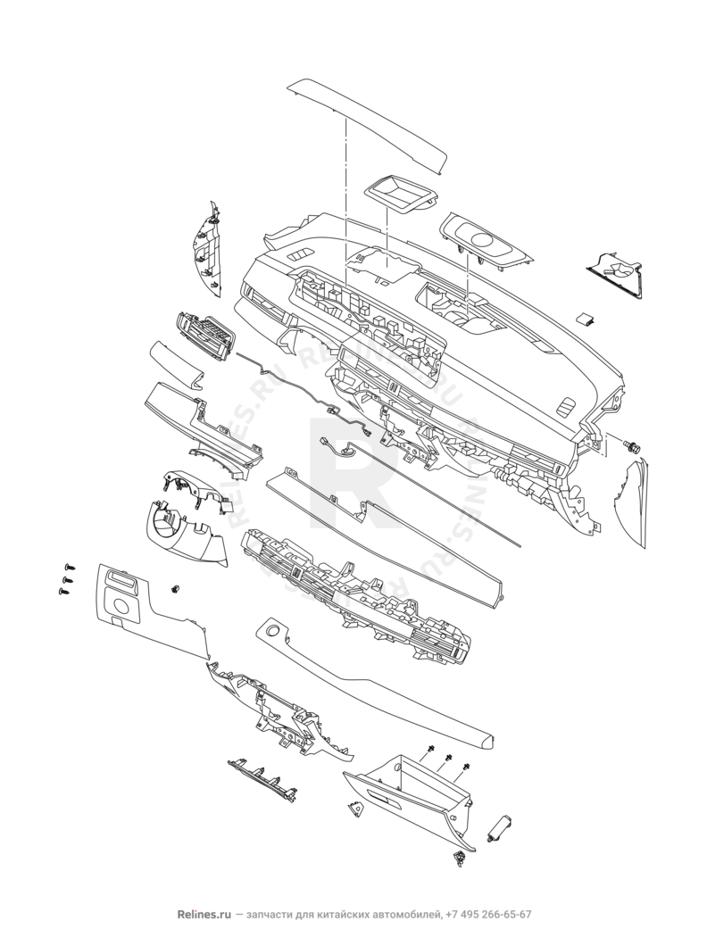 Передняя панель (торпедо) (2) Chery Tiggo 8 — схема