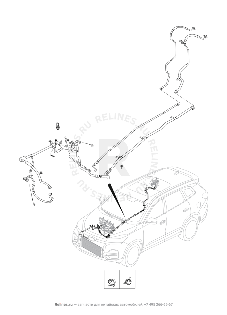 Запчасти Chery Tiggo 8 Поколение I (2018)  — Компрессор и трубки кондиционера (3) — схема