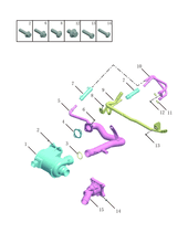 Запчасти Geely Monjaro Поколение I (2021)  — Насос водяной (помпа) и термостат — схема