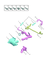 Запчасти Geely Tugella Поколение I — рестайлинг (2022)  — Насос водяной (помпа) и термостат (JLH-4G20TDB-B14/B17, JLH-4G20TDB-B27) — схема