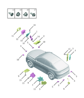 Запчасти Geely Tugella Поколение I (2019)  — Камера заднего вида и датчики парковки (парктроники) — схема