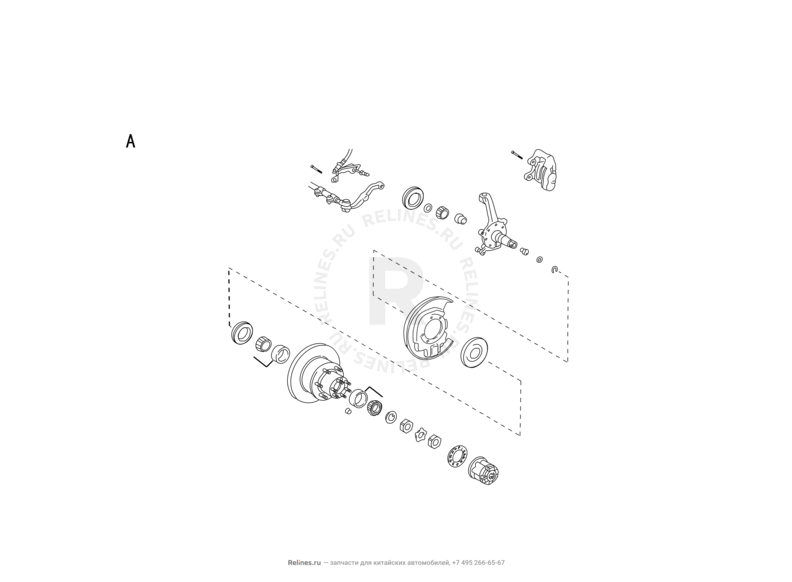 Поворотный кулак, ступица, тормозной диск Great Wall Deer — схема