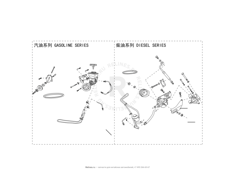 Бачок, трубка и насос гидроусилителя (ГУР) (1) Great Wall Deer — схема