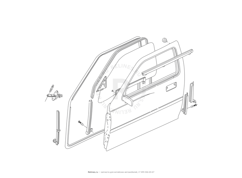 Двери передние и их комплектующие (уплотнители, молдинги, петли, стекла и зеркала) Great Wall Deer — схема